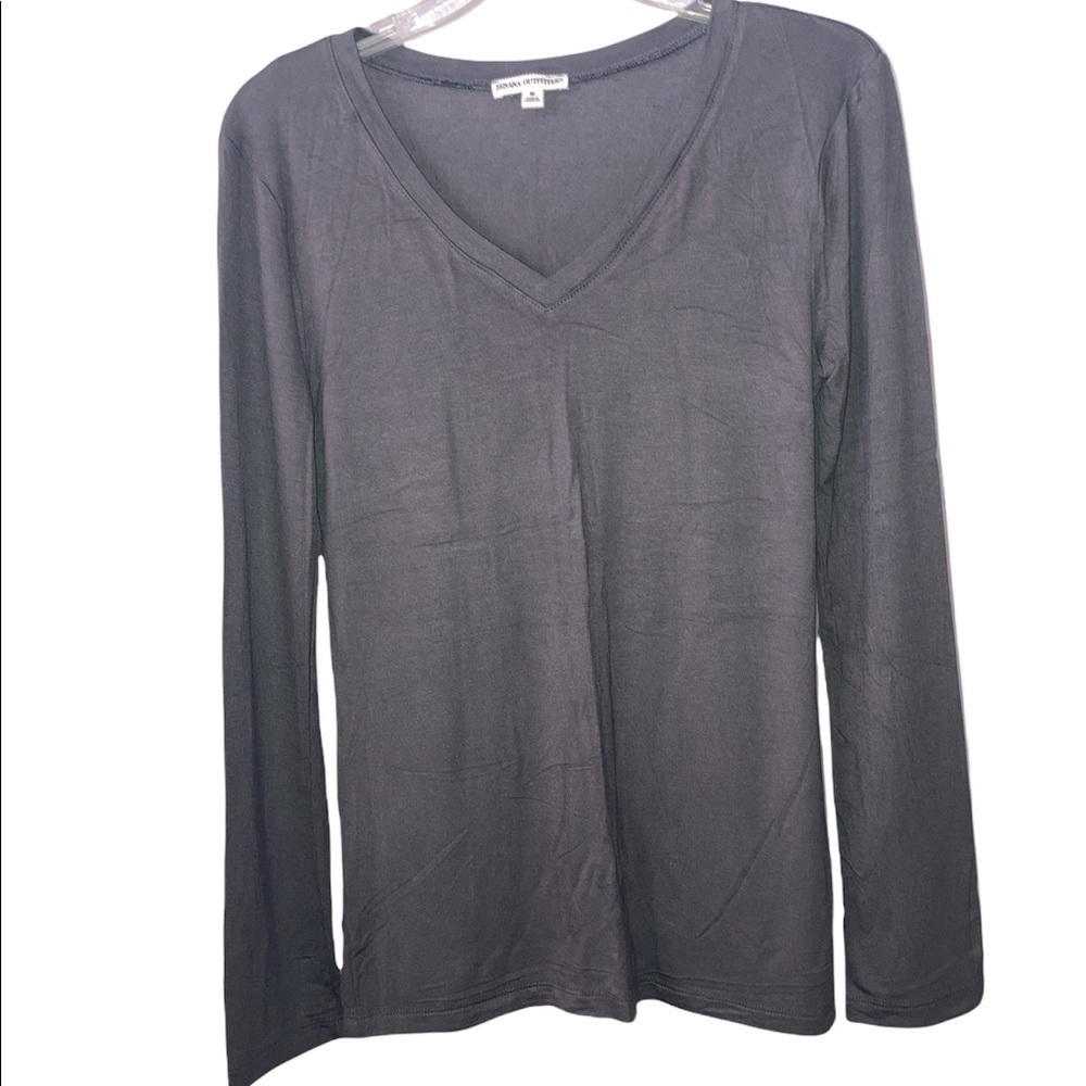 Gray V Neck Rayon Ling Sleeves Top Medium